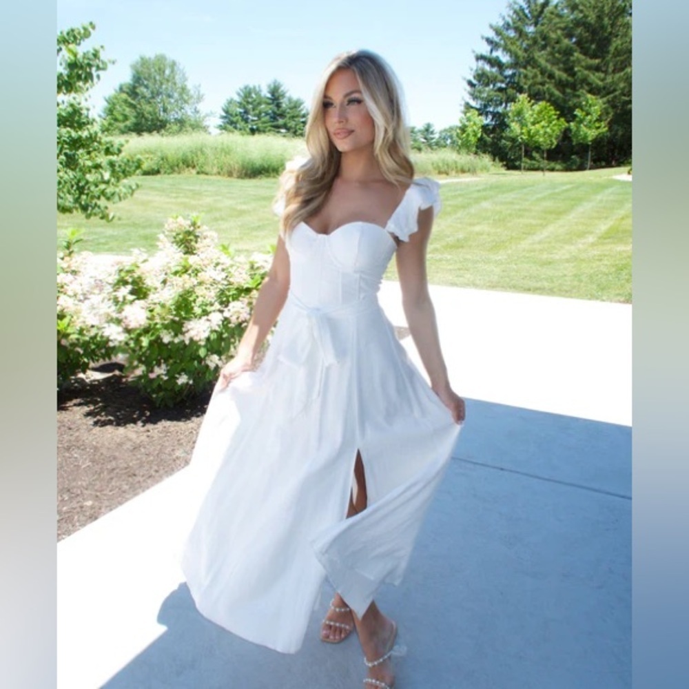 Heaven Sent Corset Flutter Dress Runaway Bride Dress - White Dress (NWT)
